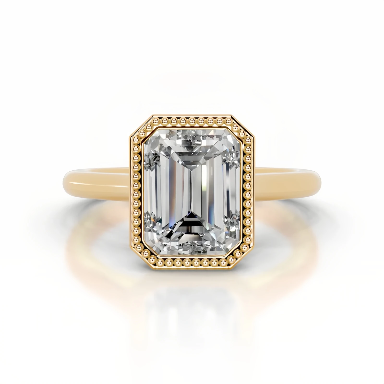 GEM'S BALLET Vintage-Inspired 2CT 6x8mm Emerald-Cut Moissanite Engagement Ring with 925 Sterling Silver Milgrain Bezel Setting