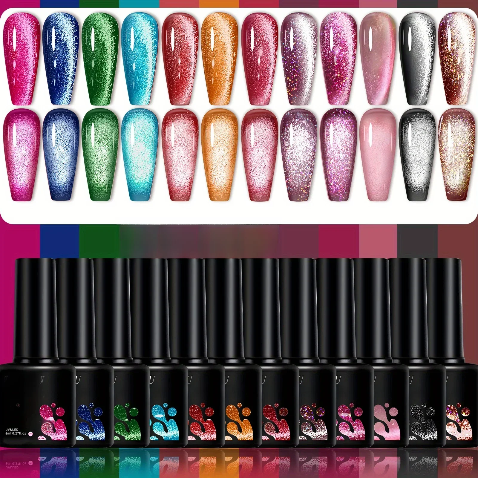 TARTU 12-teiliges 8 ml Cat-Eye-Gel-Nagellack-Set, nacktes Rosa, Rotbraun, Glitzer-Gel-Nagellack-Set, Soak Off Uv/Led, Nail Art DIY zu Hause