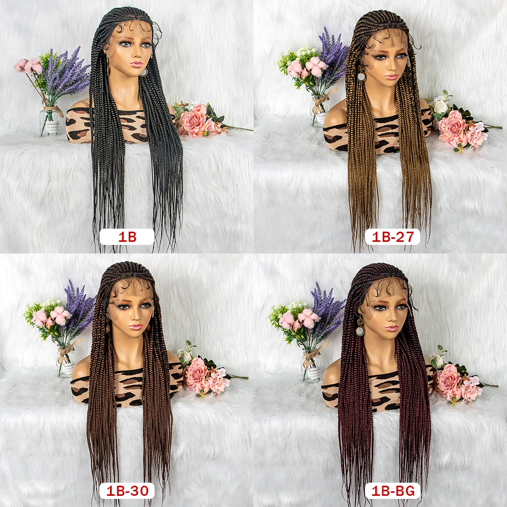 Os recém-chegados caixa de cornrow trançado perucas sintéticas caixa trançada perucas para preto feminino 36 polegadas perucas dianteiras do laço com cabelo do bebê