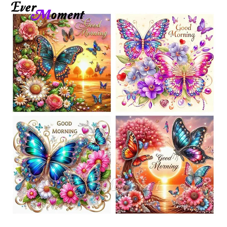 

Beautiful Butterfly Painting Colorful Flowers Good Morning Landscape 5D DIY Embroidery Rhinestone Diamond Painting ASF3109
