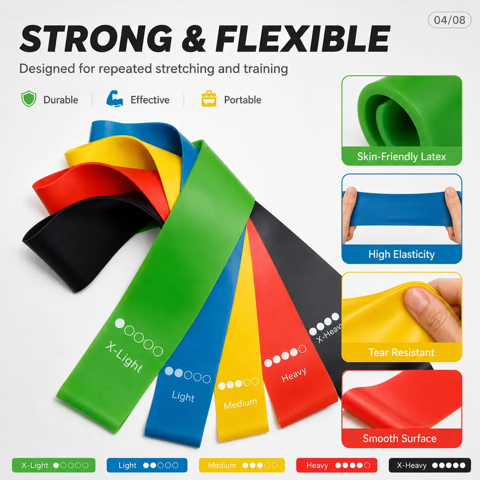 Resistance Bands Set 5 Levels Latex Workout Loop Bands for Glutes Legs Stretching Fitness Home Gym Training with Carry Bag Sport - 4