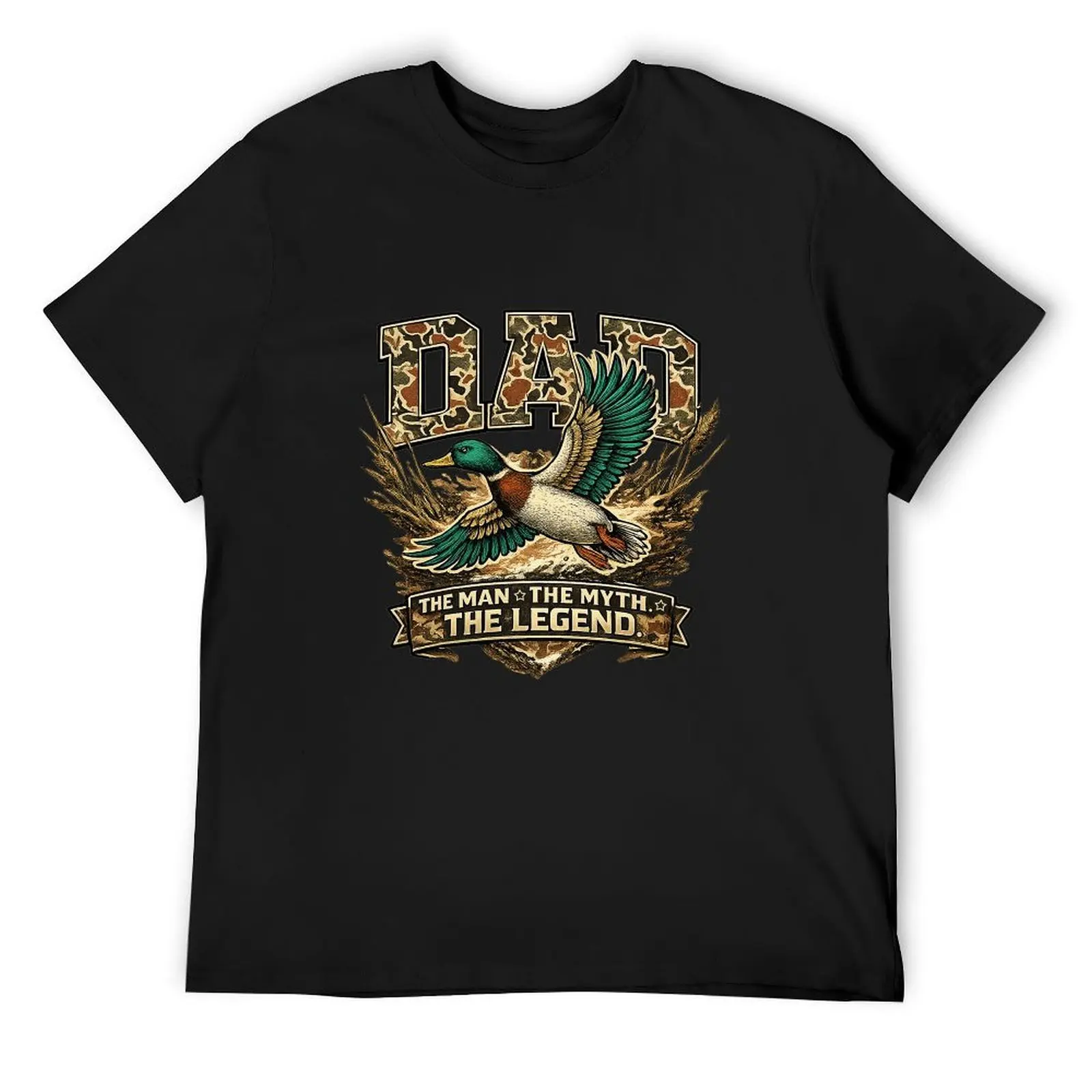 Rustic Cartoon Mallard Duck Camo Bow Marsh Hunting Black Tshirt Nature Duck Hunter All-season Breathable Short Sleeve Tee