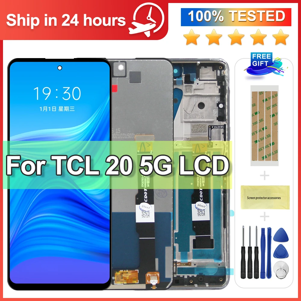 100% TEST For TCL 20 5G LCD Touch Display Screen Digitizer With Frame Assembly For TCL 20 5G  T781, T781K, T781H Display Replace