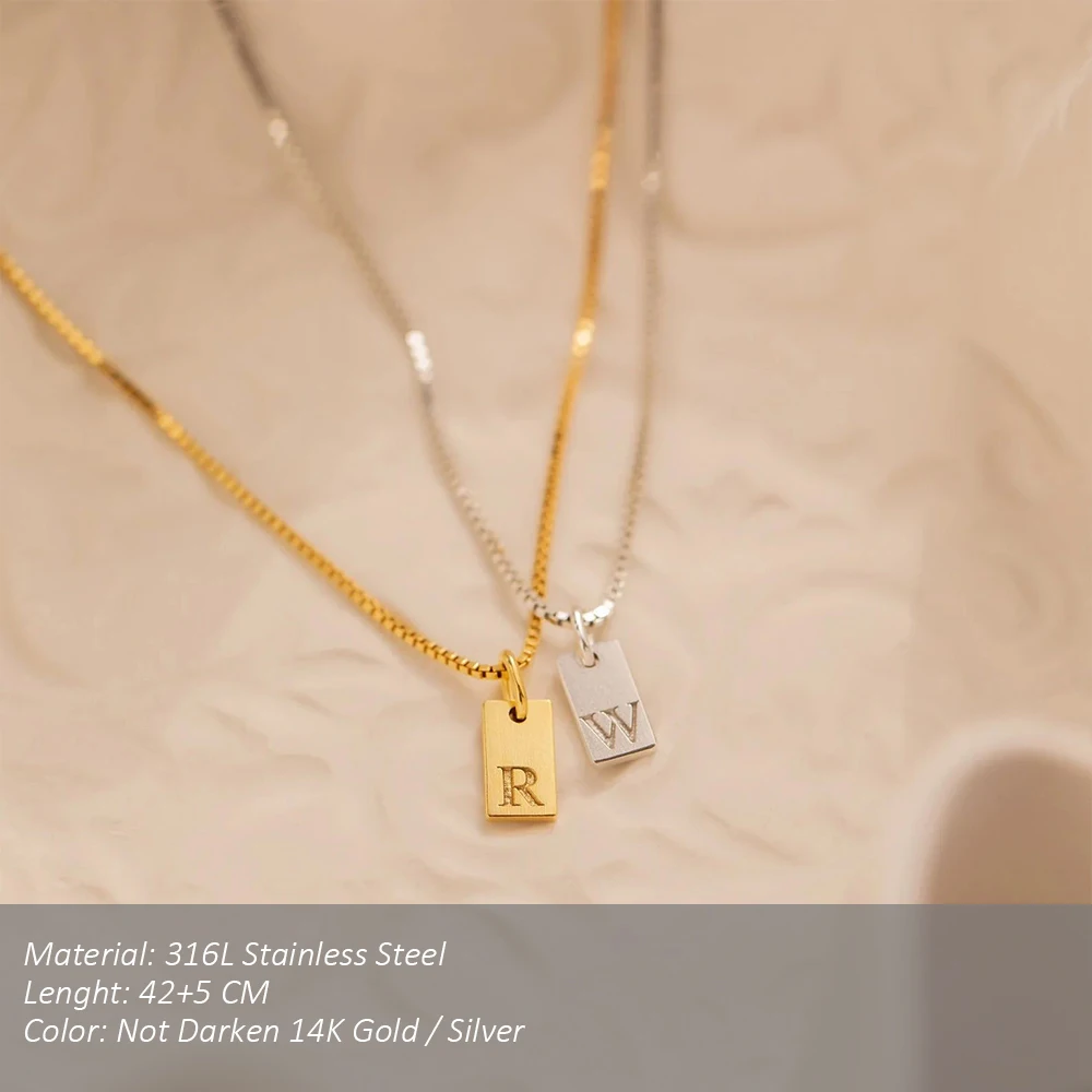 SUNIBI Initial Necklace Engraved A-Z Alphabet Charm Necklace Box Chain Stainless Steel Women\'s Minimalism Jewelry Gift Wholesale