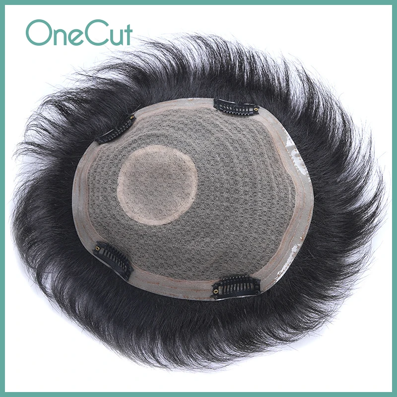 Machine Made Swiss Lace PU Men Toupee Indian Real Human Hair Men's Natural Hair Wig Natural Hairline Replacement System For Men