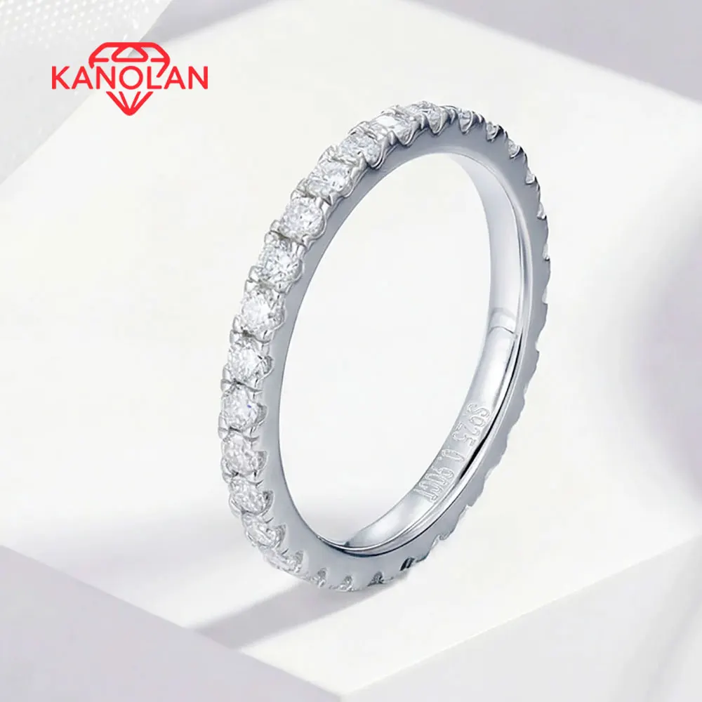 

KANOLAN 2mm Moissanite Eternity Band Rings For Women Wedding Solid s925 Sterling Sliver Plated 18k Gold Stackable Dainty Ring