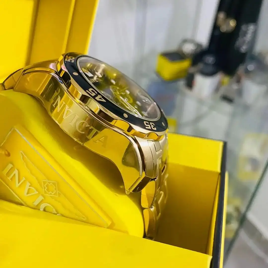 Relógio Masculino de Luxo Invicta Pro Diver 0072 Banhado a Ouro 18K Funcional À Prova D'água Enviado Completo na Caixa