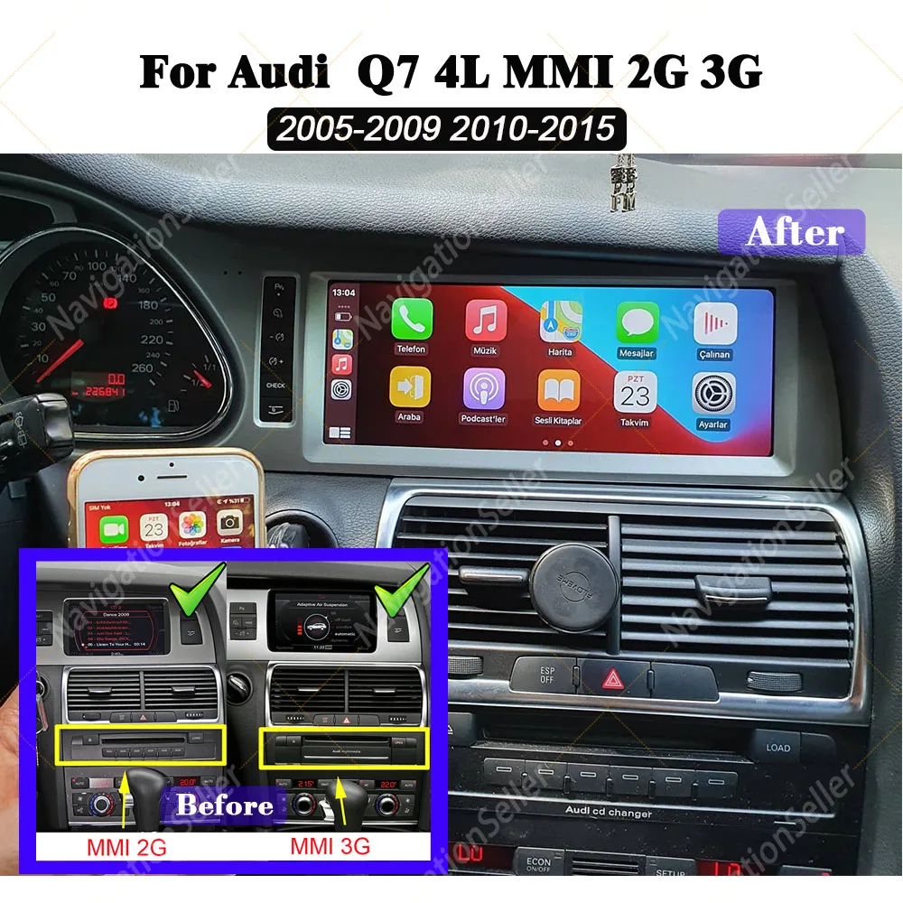 

Android 15 Auto Radio CarPlay For Audi Q7 4L 2005-2015 MMI 2G 3G GPS Navigation Car Multimedia Player Stereo Touch Screen DSP