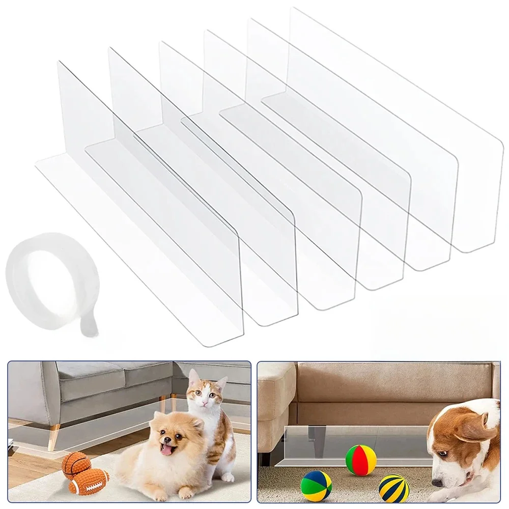 7Pcs Clear Under Couch Blocker L-Shape Pet Barrier Blocker with Adhesive PVC Transparent Waterproof Toy Blocker for Bed Sofa