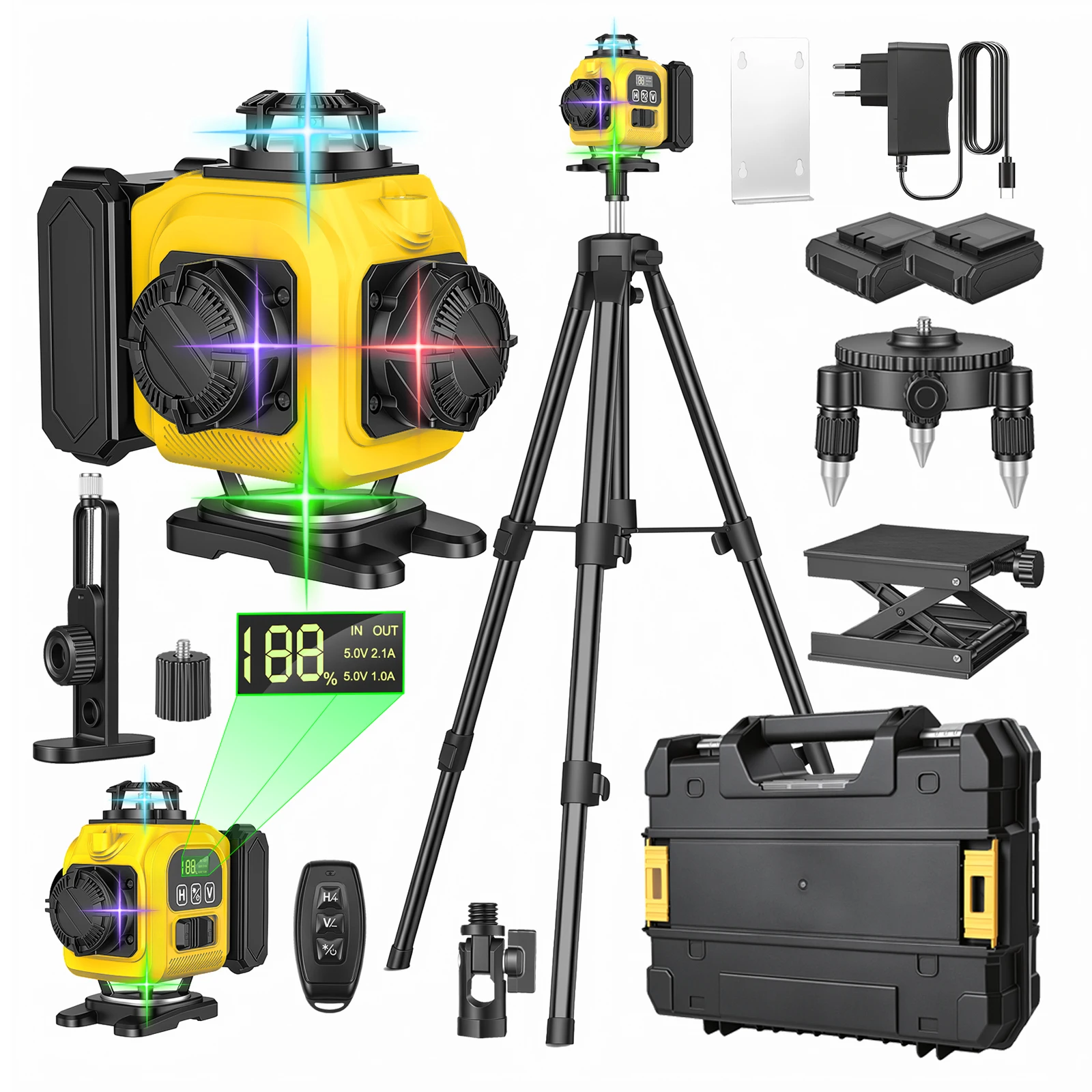 Professioneel 16-lijns 4D laserwaterpas, automatisch 360° °   Horizontaal & verticaal, krachtige lijnen, laserniveausystemen met vermogensweergave, groene straal - afbeelding 1