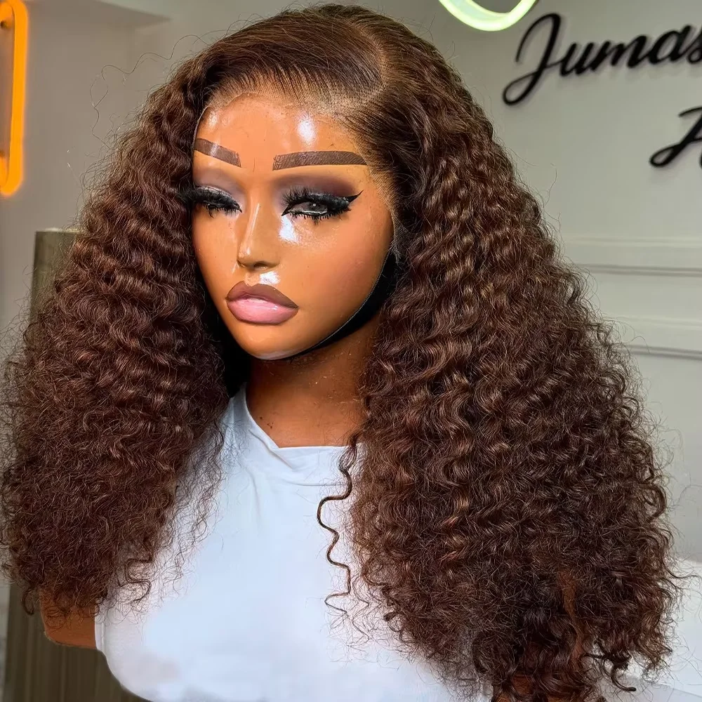 

13x4 Hd Chocolate Brown Curly Short Bob Hair Wigs 250% Density #4 Dark Brown Deep Wave Bob Wigs Hd Transparent Lace Frontal Wigs