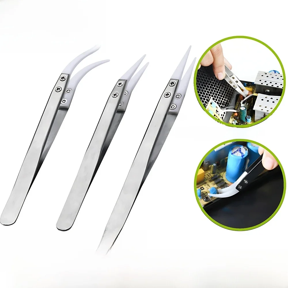 YIgland EY-Pincettes antistatiques en acier inoxydable, en céramique, maintenance industrielle, précision courbée, droites, outils de réparation