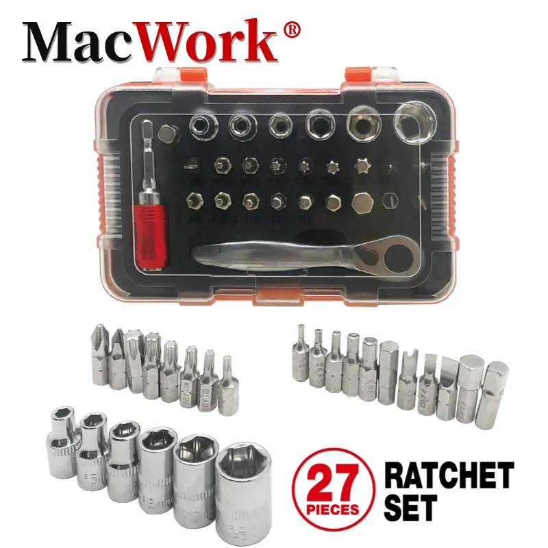 2 Set 27pcs Mini Ratchet Tool Set Socket Wrench Sets Repair Tool Set Screwdriver Bit with Quick Release Drive Socket Wrench