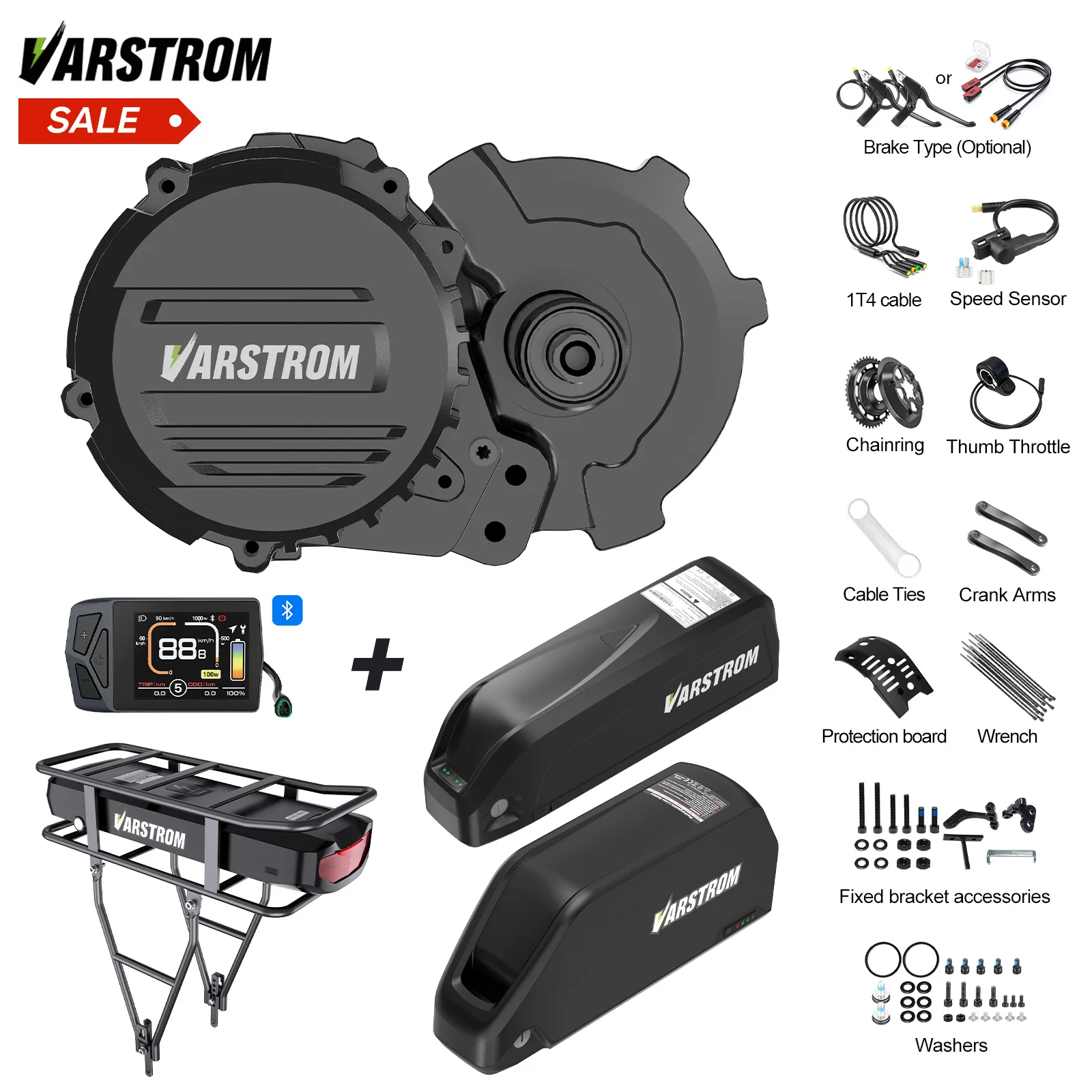 TSDZ16 1000W Mittelmotor-Kit, 160N.m Drehmomentsensor für 68-73MM Fahrräder