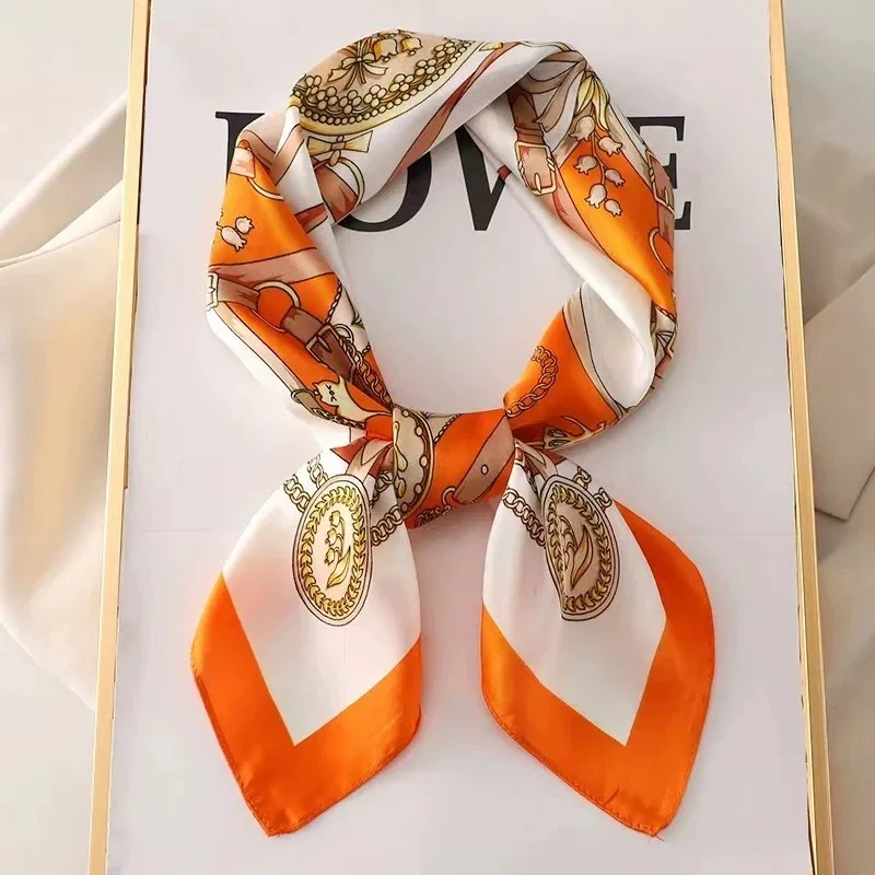 1 pièces 70cm chaîne romaine foulard en soie pour les femmes simulé soie géométrique ronde mode polyvalent chapeaux vêtements carré écharpe