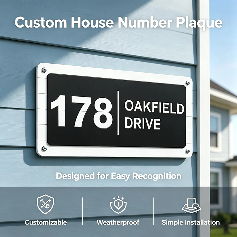 Custom 3D Printed House Number Sign, Personalized Waterproof Wall‑Mounted Door Plaque for Outdoor Home Decoration