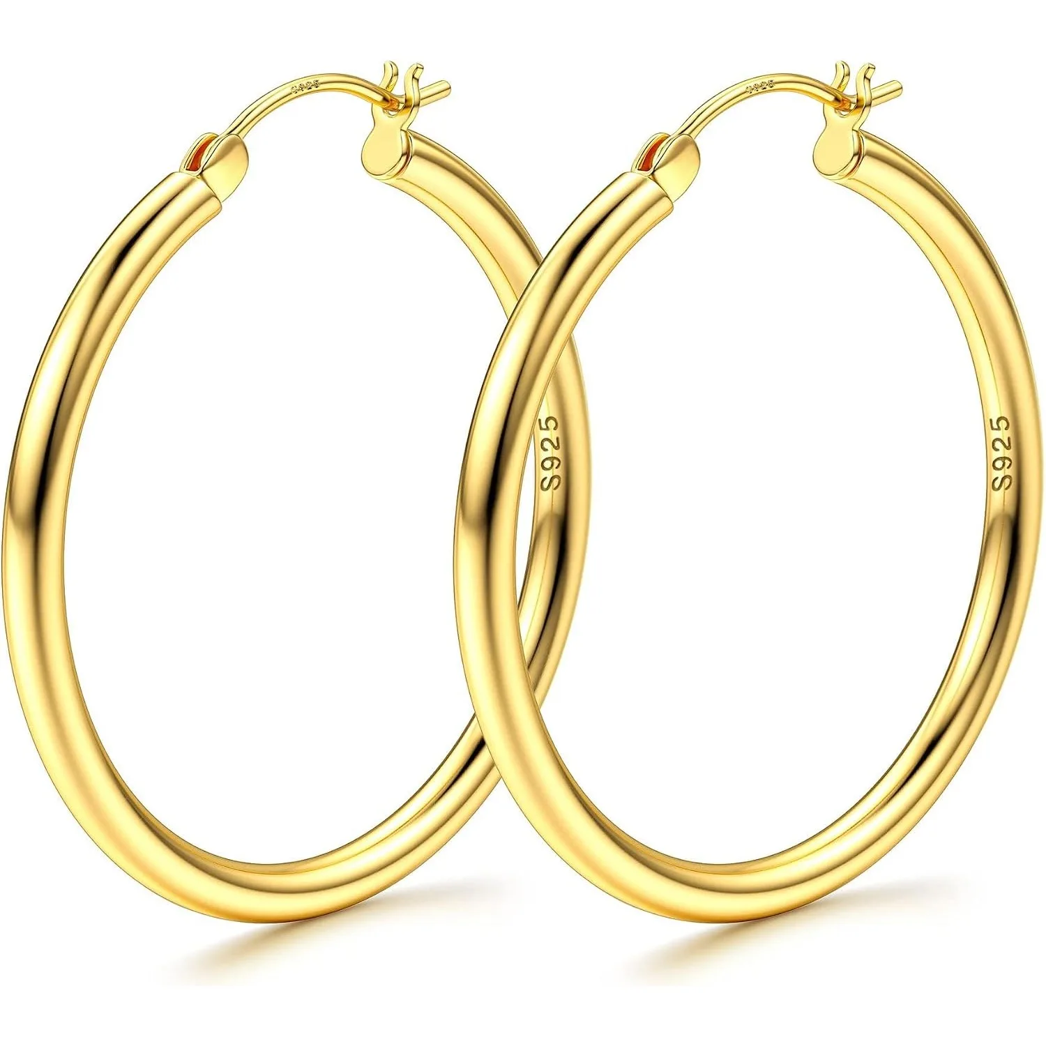 1Pair S925 Sterling Silver Post Chunky Hoop Earrings 14K Gold/Silver Plated Large Big Round Hoops 3mm Width Hypoallergenic Lightweight Earrings for Women Multiple Sizes 15/20/30/40/50/60/70mm Statement Fashion Jewelry for Daily Party Dating Occasions