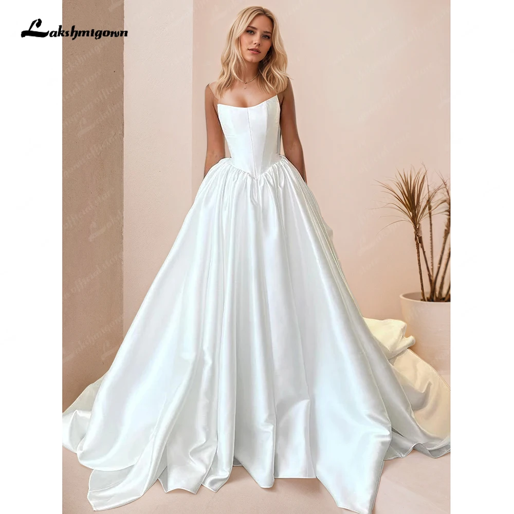 Lakshmigown Ballkleid Trägerloses Mikado-Satin Hochzeitskleid für Frauen A-Linie Plissiertes Brautkleid Vestidos De Novia Maßanfertigung – Detail 7