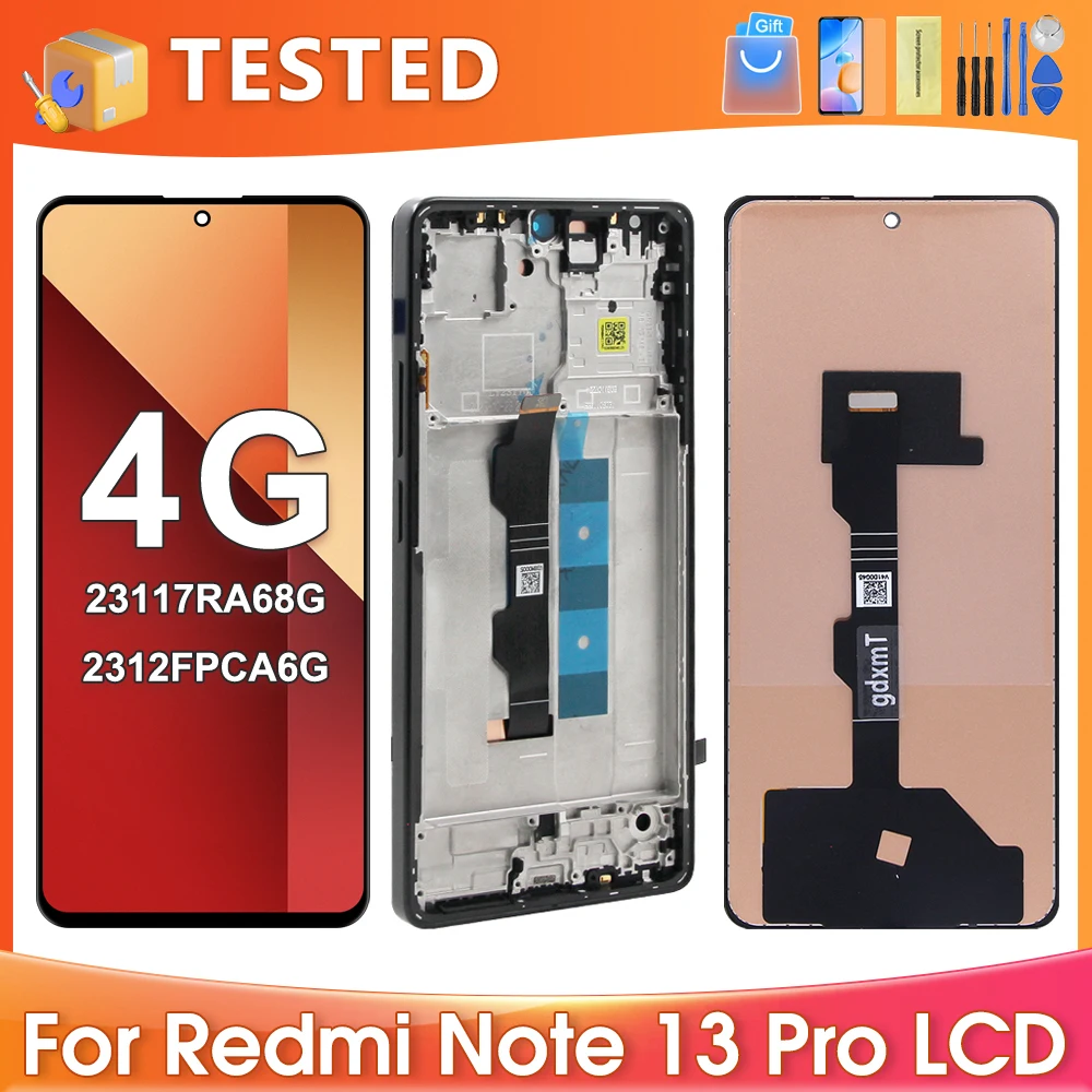 Tested For Xiaomi Redmi Note 13 Pro 4G For Redmi Note13Pro 23117RA68G LCD Display Touch Screen Digitizer Assembly Replacement