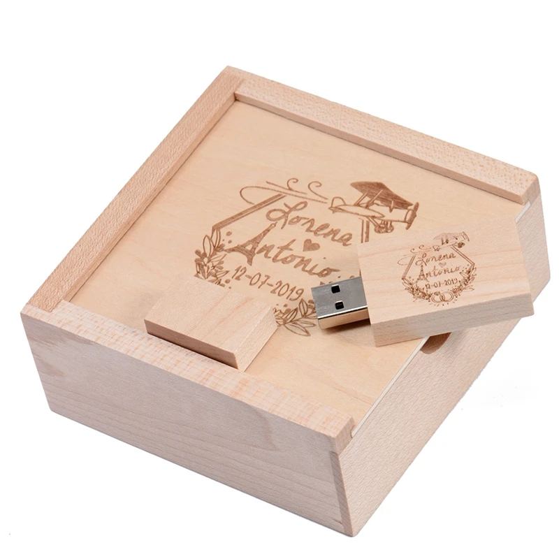 مستطيلة هدية الزفاف صندوق محرك فلاش USB 128 جيجابايت شعار مجاني التصوير القيقب القلم محركات 64 جيجابايت ذاكرة عصا 32 جيجابايت U القرص 16 جيجابايت
