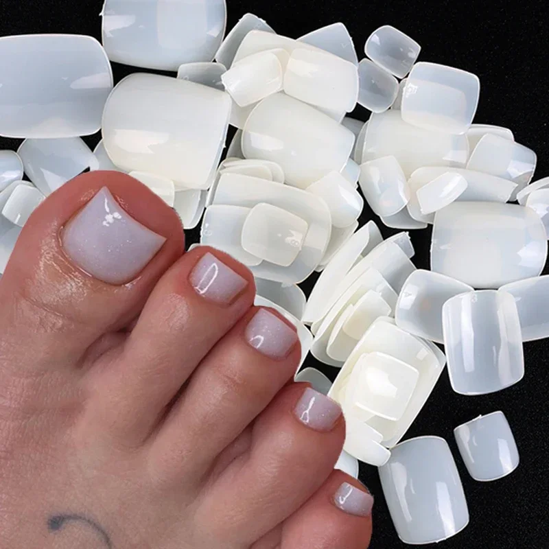 100 pièces faux ongles carrés couverture complète naturel blanc clair artificiel faux ongles acrylique pied Nail Art conseils outils de manucure
