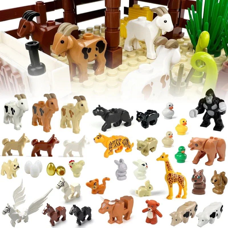 Pièces d'animaux de la forêt de la ferme, compatibles avec les blocs de construction LEGO, briques à pâturage, jouets, chèvre, canard, chien, poulet, cheval, écureuil