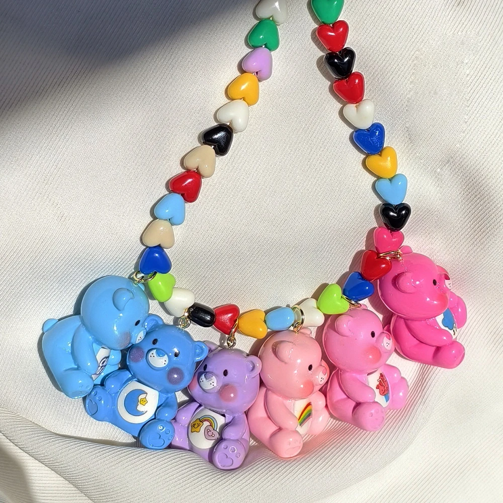 Punk Colorful Gummy Bear Pendant Metal Crystal Choker Necklace for Women Multi-layer Cute Bear Tennis Clavicle Chain New Jewelry