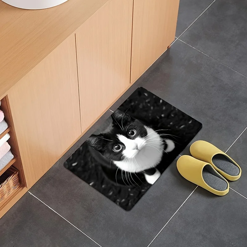 Cute Kitten&Cat Welcome Floor Mat Cat Doormat Bathroom Decor Floor Mat Entryway Accessory Carpet Home Living Room Rugs Kitchen view 5