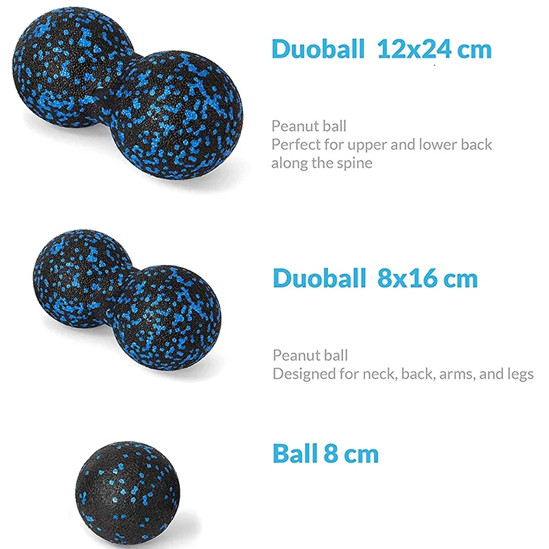 Fitness Massage Ball Set Peanut + Single Mobility Ball for Myofascial Physical Therapy Deep Tissue Massage