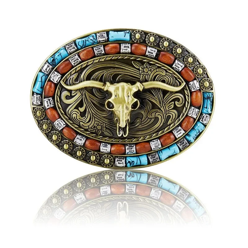 Nouvelle boucle lisse de Cowboy occidental, boucle de ceinture créative personnalisée, soulagement de la tête, grande fleur, tête de taureau, accessoires de bricolage