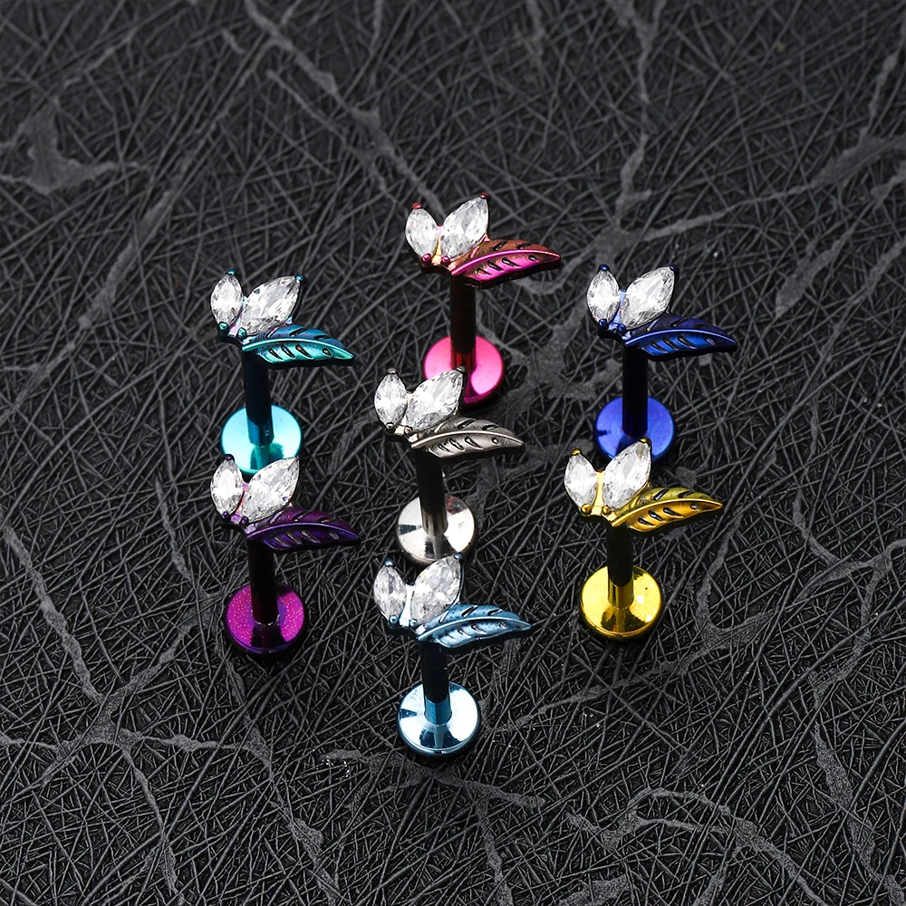 ASTM F136 Titanium Anodizing 7A Zircon Ear Bone Stud Inner Spiral Flat Bottom Row Stud Earrings Piercing Body Jewelry
