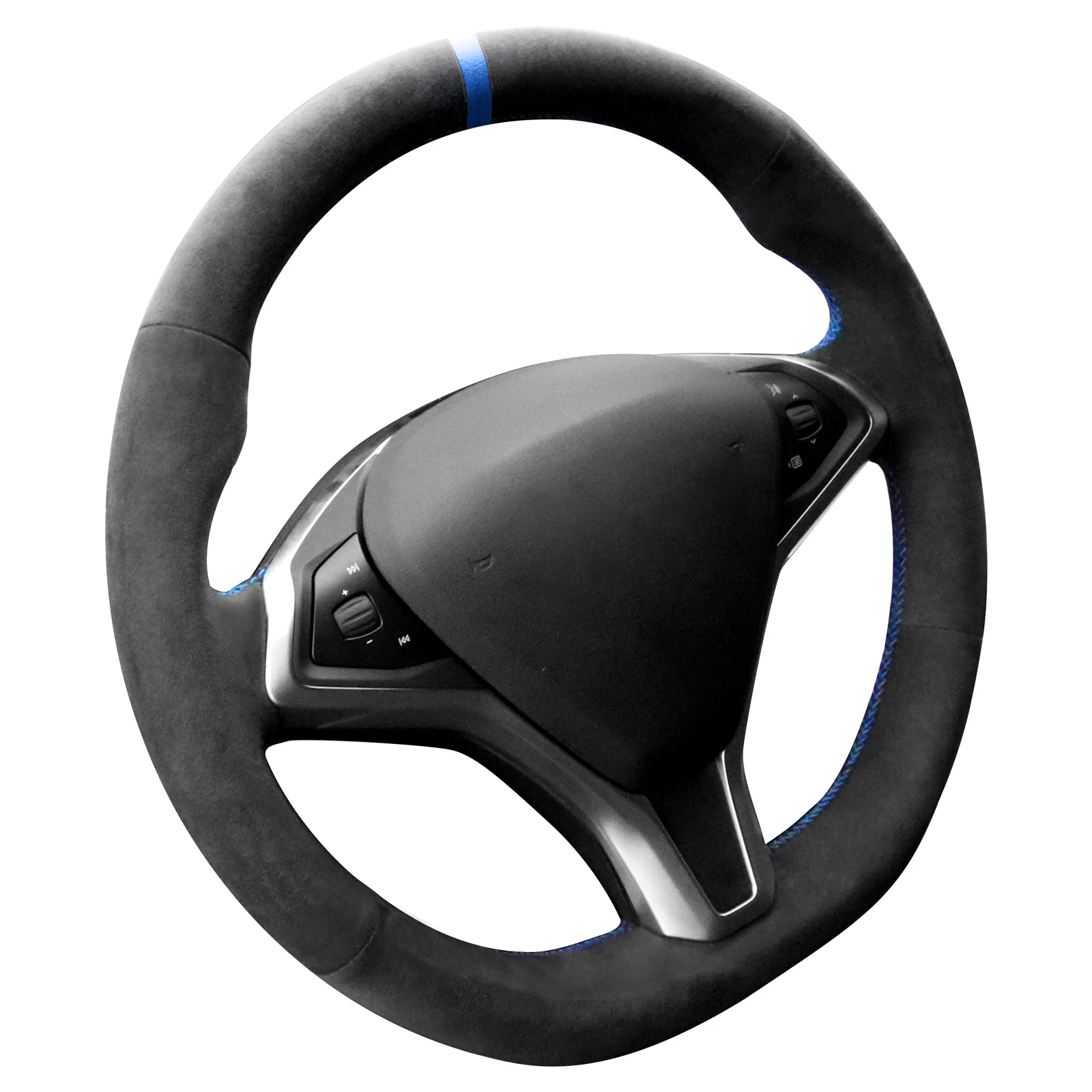

Hand Stitch Steering Wheel Cover Using Alcantara Material for Tesla Model S Model X 2012-2020(Blue Stripe)