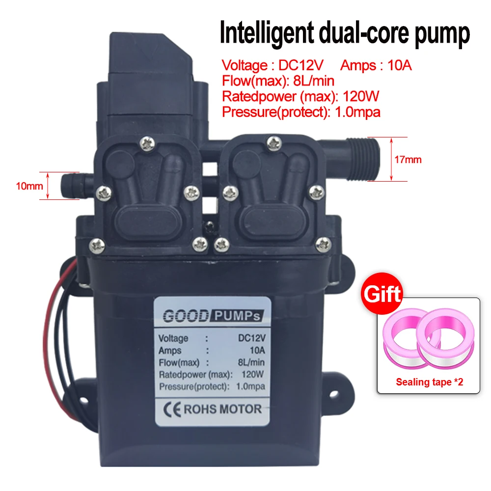 DC 12V 120W 8L/Min Durable High Pressure Diaphragm Water Pump High Pressure Self-priming Diaphragm Water Pump with Automatic