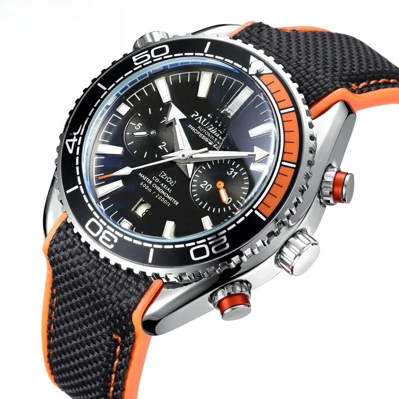 PAULAREIS P luxe hommes automatique auto vent montre mécanique pour hommes bracelet en caoutchouc étanche lumineux Date mode hommes montres