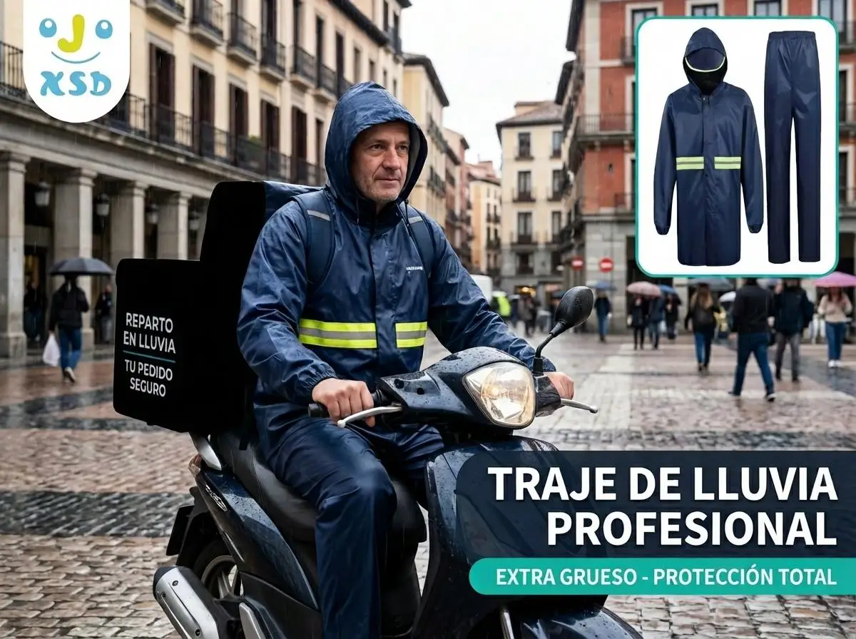 2-Piece Waterproof Rain Suit for Adults, Thick Jacket and Pants with Hood and Reflective Strips, Anti-Rain Workwear for Motorcycle and Outdoor Use (Size 77X77X65Cm) 9 Abb01e28263ea439aae98a7040254534aH