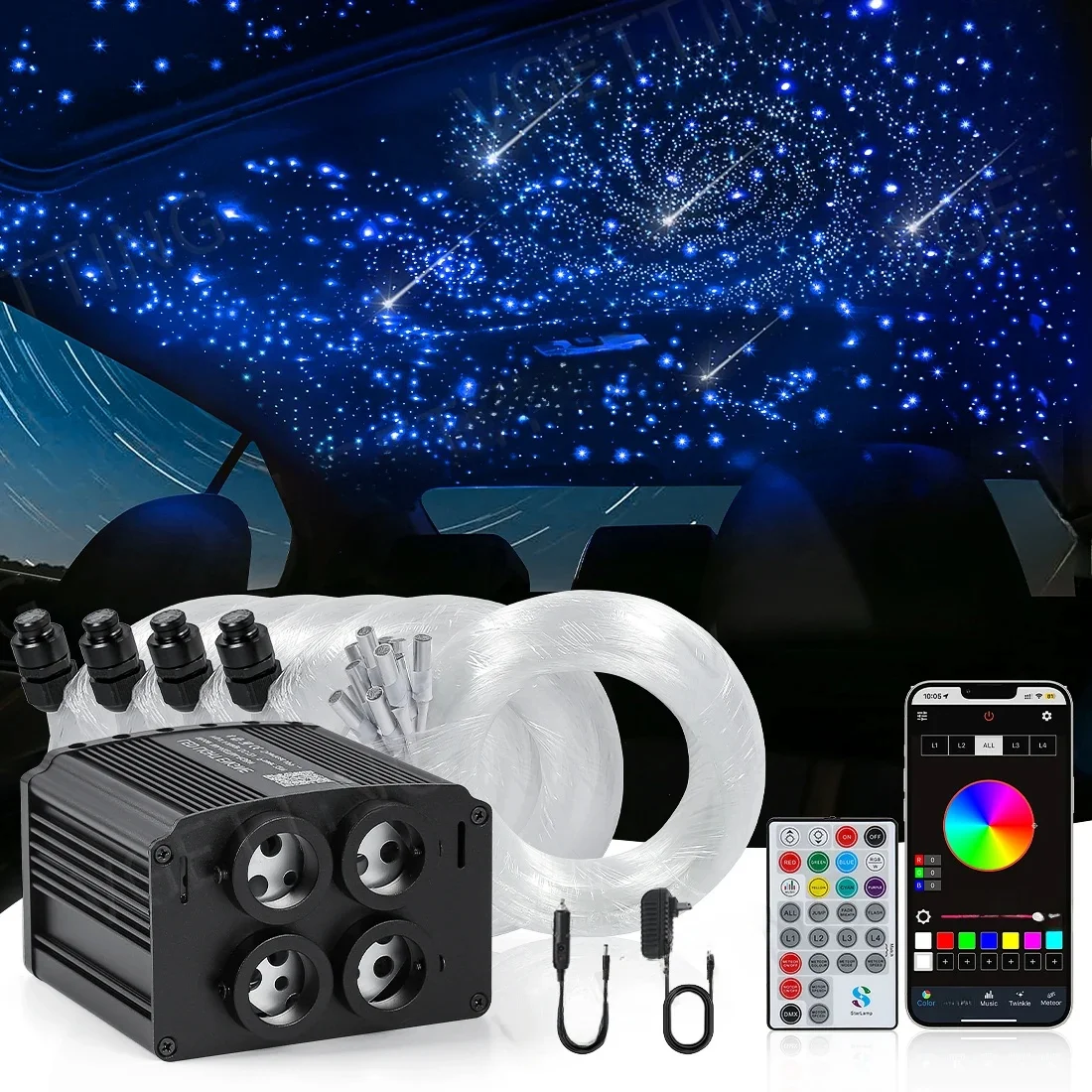 4 Poort Twinkle Auto Dak Schieten Ster Licht Rgbw Meteor Plafond Led Glasvezel Licht Sterrenhemel Lamp App Muziek Afstandsbediening - afbeelding 2