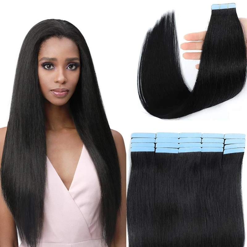 Hair Extension Tape 100% Remy Human Hair Premium Straight Hair Invisible Seamless Skin Wefts Hair Straightening Tape 14-26 Inch