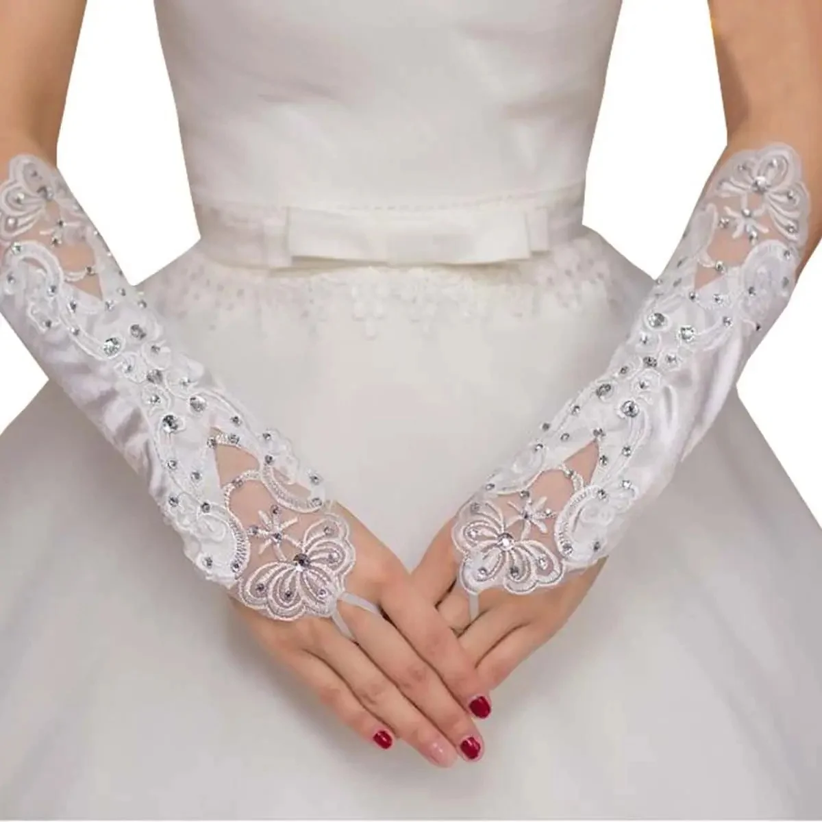 Wedding Show Party Clothing Accessories Dance Gloves Women Miss Business Etiquette Long Satin Bridal Gloves With Fingerless