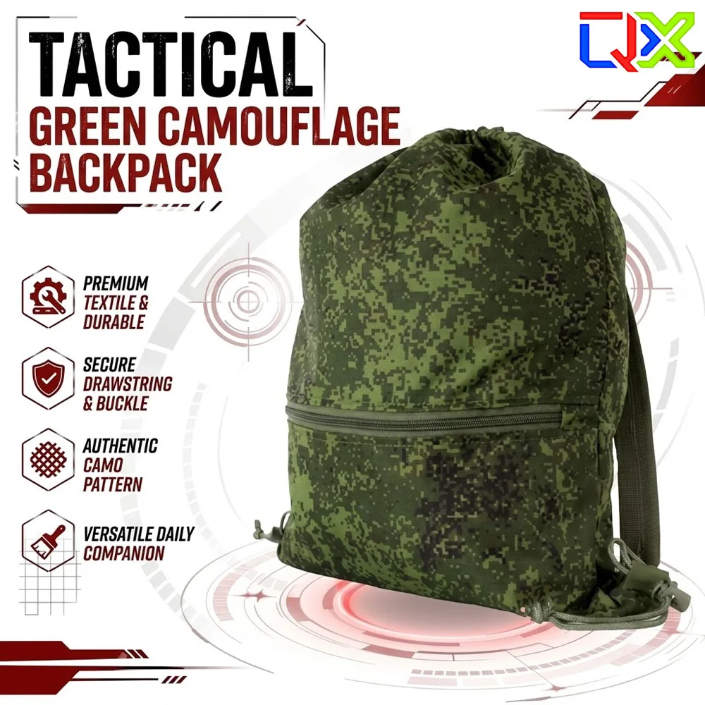 QX Tactical EMR Digital Flora Camo Tactical Drawstring Backpack Lightweight Sack Pack Outdoor Camping Shoe Storage Bag