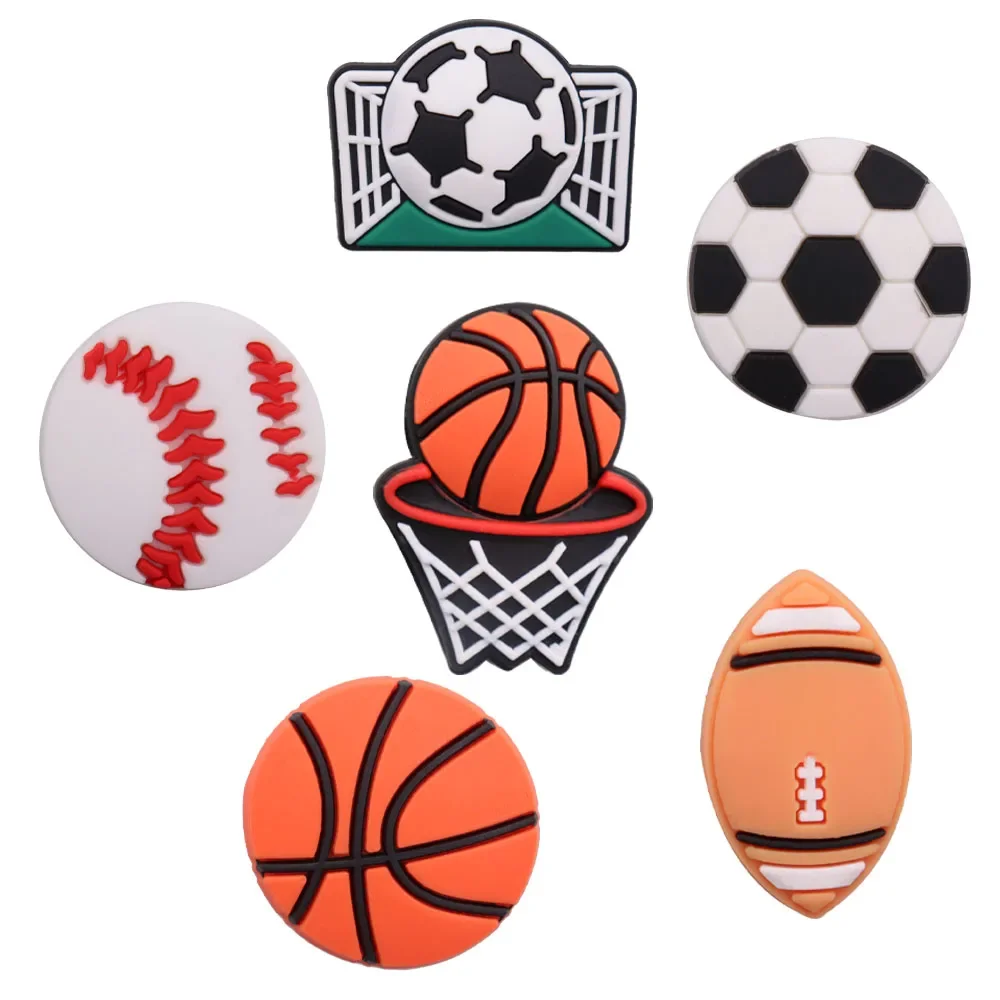 Breloques de chaussures en PVC, ballon de sport, football, baseball, rugby, basket-ball, bracelets adaptés, décorations de boutons de chaussures de jardin, 1PC