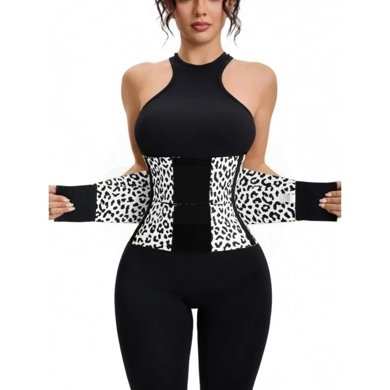 Women's Leopard Print Triple-Wrap Waist Cincher | High-Stretch Nylon Shaper Belt | Adjustable Velcro Compression Waist Band | 2-in-1 for Fitness & Everyday Styling