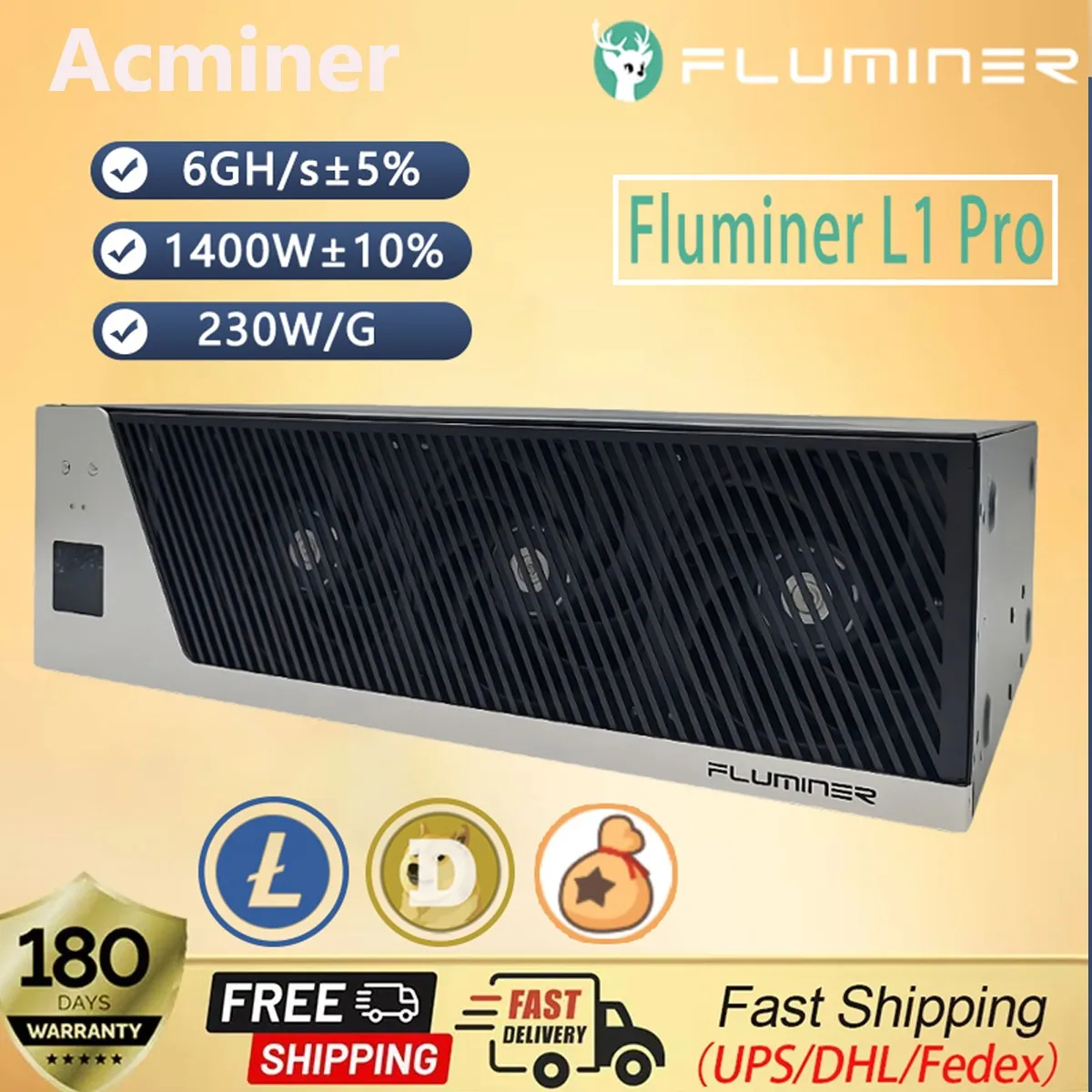 AN Fluminer L1 Pro 6Gh/s 1400W LTC/DOGE Input Penambang 110 ~ 240V