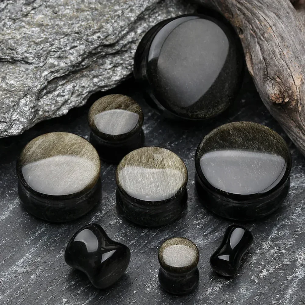 Czarny kamień naturalny podwójne zatyczki do uszu duże zatyczki do uszu wskaźniki uszu duży rozmiar ekspander do uszu Piercing biżuteria — zdjęcie 2