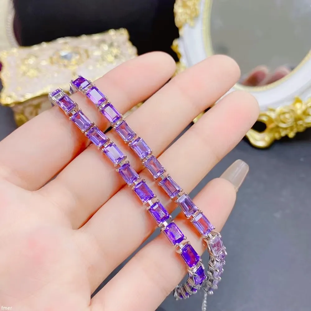 

KJJEAXCMY Fine Jewelry 925 Sterling Silver Natural Amethyst Gemstone Women's Bracelet give your girlfriend a birthday party gift