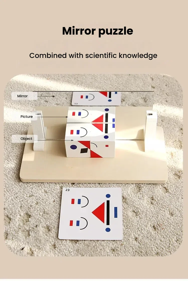 Montessori Spiegel Puzzle Spielzeug für Kinder Holz Frühe Pädagogische Spielzeug Logisches Denken Raum Training Gehirn Spiel Reise Spielzeug Geschenke – Detail 5