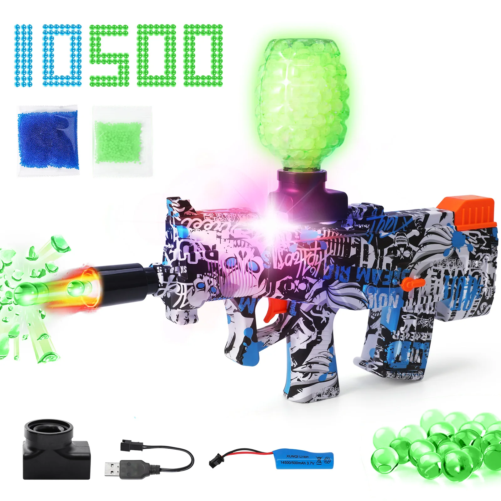 QB95 Electric Splatter Gel Luminous Gun With 10500 Blaster Water Beads For Outdoor Activities Shooting Team Game Toy Gifts