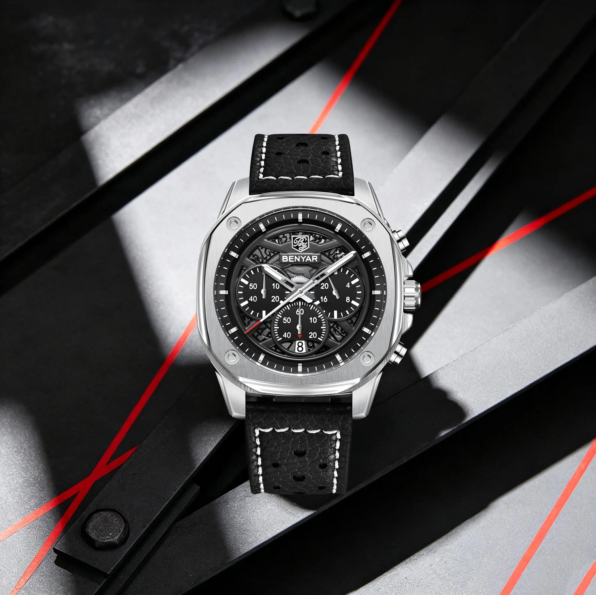 Leather Watch Band Men - Мужские спортивные кварцевые часы BENYAR с