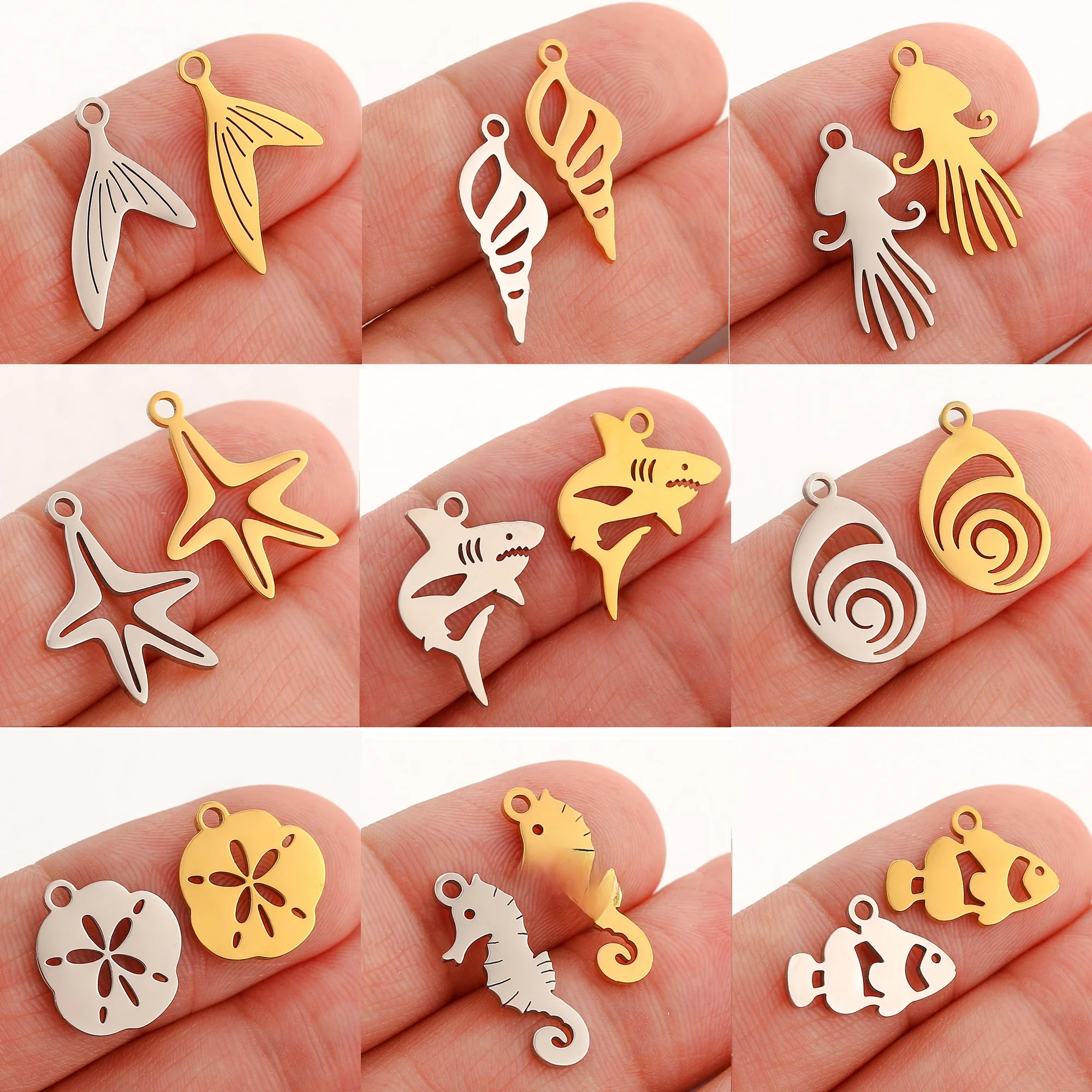 5 sztuk/partia motyw zwierząt morskich muszla/ryba/rekin/rzepka Charms wisiorek ze stali nierdzewnej DIY Crafting naszyjnik bransoletka tworzenia biżuterii — zdjęcie 2