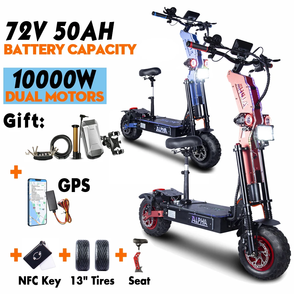 

GPS Custom eScooter NFC Smart Control Electric Scooter 72V 50A 10000W 14 Inch Off-road City Tyre Speed 120KM/H elektro scooter