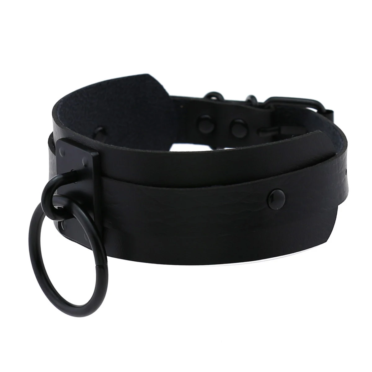 Pittige Zwarte Grote O-Ring Gothic Lederen Choker Kraag Eco-Vriendelijke Verpakking